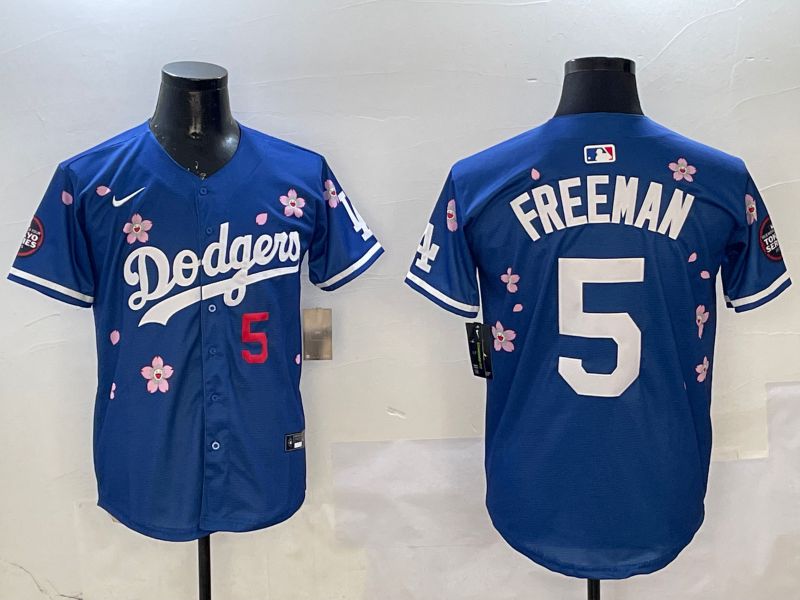 Men Los Angeles Dodgers 5 Freeman Blue Sakura Edition 2025 Nike MLB Jersey style 5
